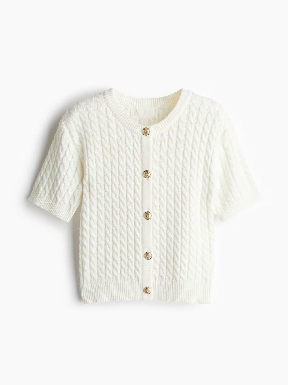 H&M Cream Cable Knit Short-Sleeve Button Cardigan